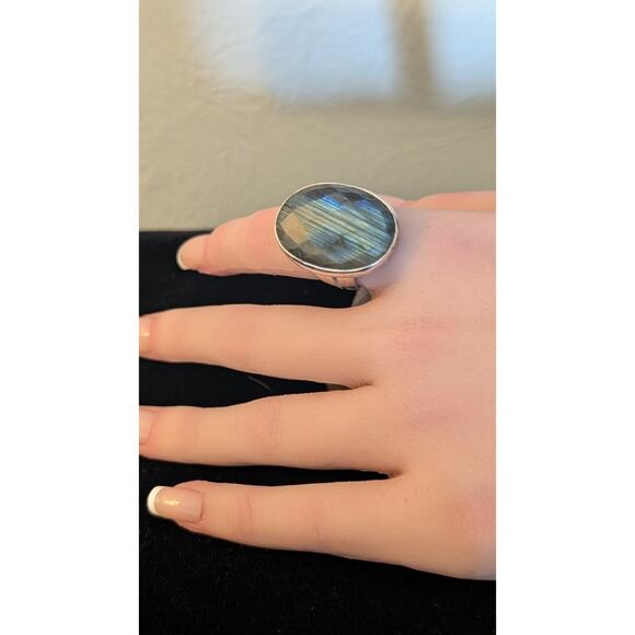Stella & Dot Retired Odyssey Faceted Labradorite Sterling Adjustable Ring - Picture 6 of 8